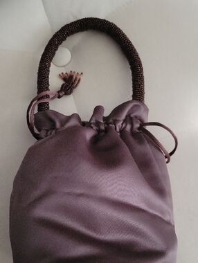 Satin Drawstring Handle Bag in Choclate Brown